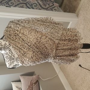 Sequined/beaded one shoulder top